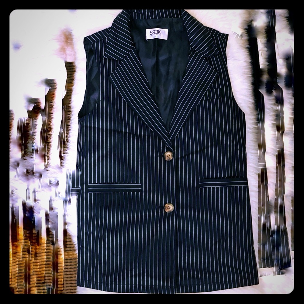 SEEK the Label Pinstripe Sleeveless Blazer